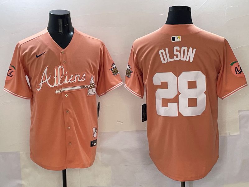 Men Atlanta Braves #28 Olson Orange Five generations Joint Name 2025 Nike MLB Jersey style 8
